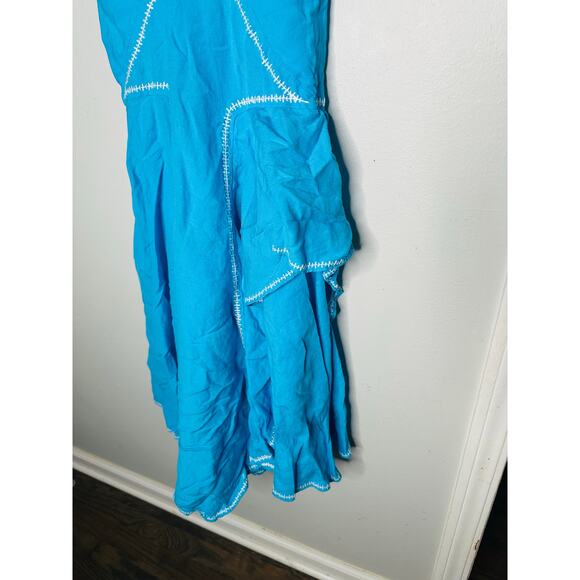 ESTEBAN CORTAZAR COLLECTIVE Aqua Hourglass White Stitch Midi Dress Size Medium - Picture 7 of 15